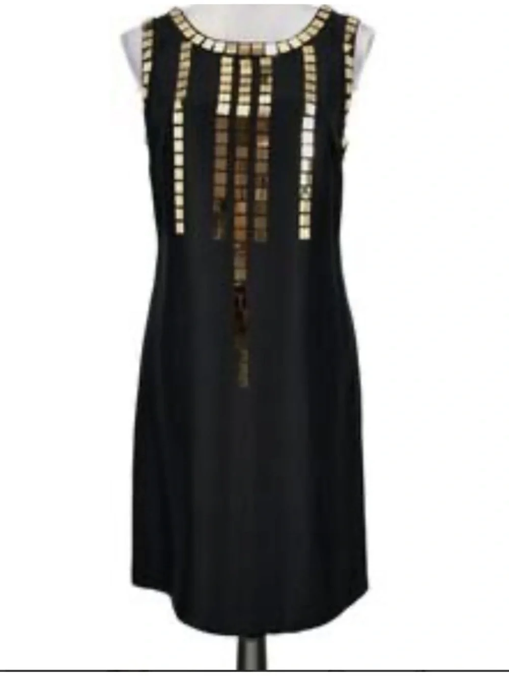 NWT Tory Burch Gillies Black Silk Shift Embellished Metallic Maxi dress 14